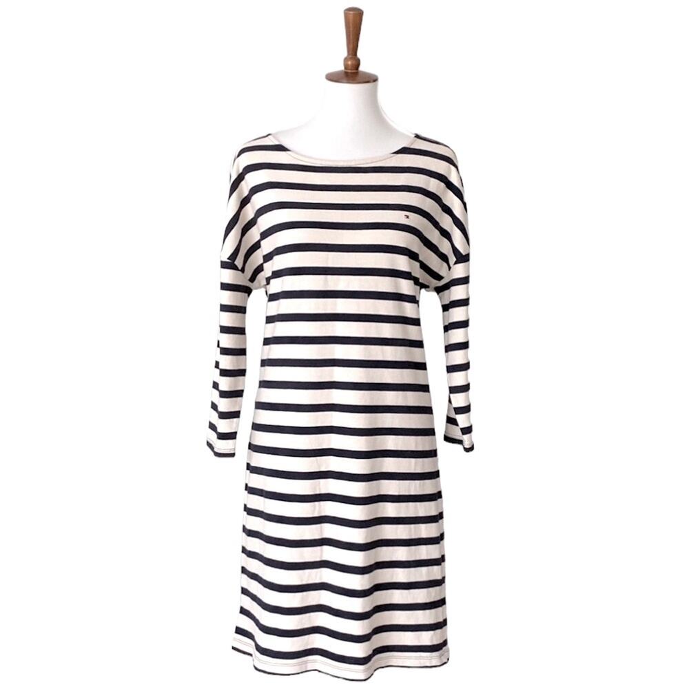 Tommy Hilfiger Dress Large Cotton Knit Preppy Nautical Classic Cruise Dress Fall